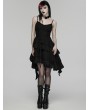 Punk Rave Black Gothic Embroidered Irregular Pleated Slip Dress