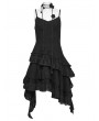 Punk Rave Black Gothic Embroidered Irregular Pleated Slip Dress