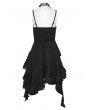 Punk Rave Black Gothic Embroidered Irregular Pleated Slip Dress