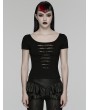 Punk Rave Black Gothic Punk Mesh Perspective Short Sleeve T-Shirt for Women
