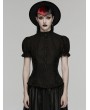 Punk Rave Black Gothic Textured Classical Ruffle Short Sleeve Shirt for Women
