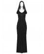 Punk Rave Black Elegant Gothic Nun Hooded Cape Fishtail Long Dress