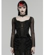 Punk Rave Black Gothic Embroidery Mesh Velvet Shirt for Women