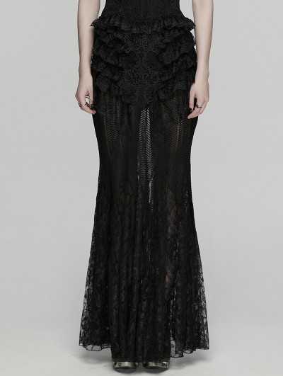 Punk Rave Black Gothic Rose Lace Layered Fishtail Skirt