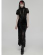 Punk Rave Black Gothic Velvet Lace Ruched Fishtail Skirt