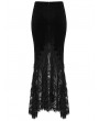 Punk Rave Black Gothic Velvet Lace Ruched Fishtail Skirt