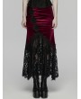Punk Rave Black and Red Gothic Velvet Lace Ruched Fishtail Skirt