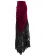Punk Rave Black and Red Gothic Velvet Lace Ruched Fishtail Skirt