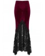 Punk Rave Black and Red Gothic Velvet Lace Ruched Fishtail Skirt