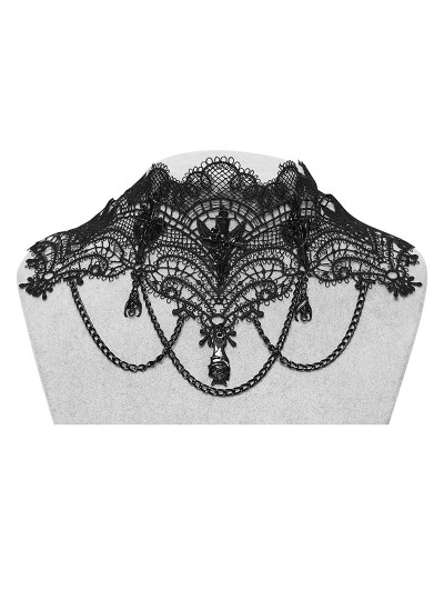 Punk Rave Black Gothic Bat Pendant Lace Chain Necklace
