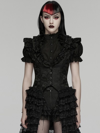 Punk Rave Black Gothic Women's Jacquard Vest with Layered Skirt