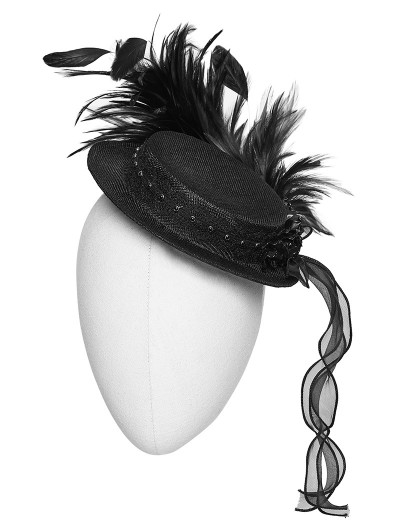 Punk Rave Black Gothic Feather Ribbon Format Hat