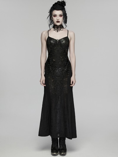 Punk Rave Black Gothic Lace Decal Sexy Fishtail Long Slip Dress