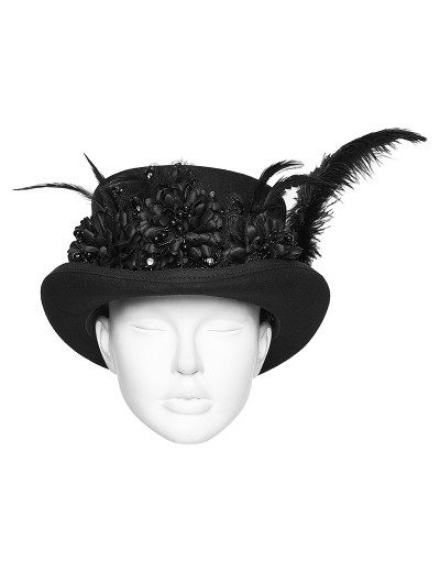 Punk Rave Black Gothic Retro Feather Formal Hat