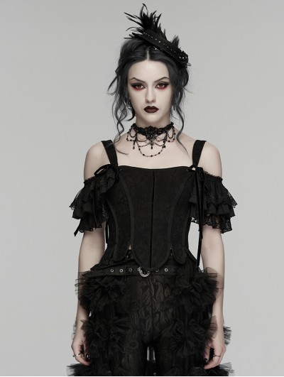 Punk Rave Black Gothic Two-Piece Corset Top with Detachable Sleeves