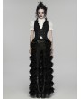 Punk Rave Black Gothic Ruffle V-Neck Drawstring Vest for Women
