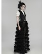 Punk Rave Black Gothic Ruffle V-Neck Drawstring Vest for Women