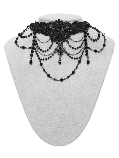 Punk Rave Black Gothic Cross Pendant Lace Necklace