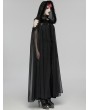 Punk Rave Black Gothic Perspective Mesh Magic Hooded Long Cape for Women
