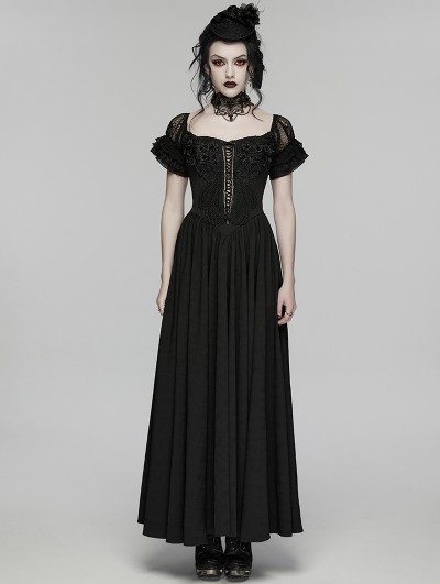 Punk Rave Black Gothic Gorgeous Embroidery Lace Short Sleeve Party Dress