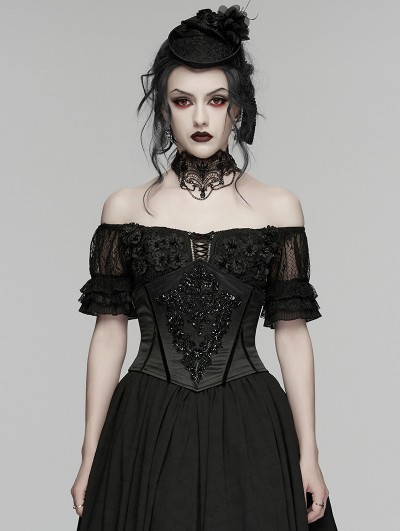 Punk Rave Black Retro Gothic Bead Embroidered Corset Waistband