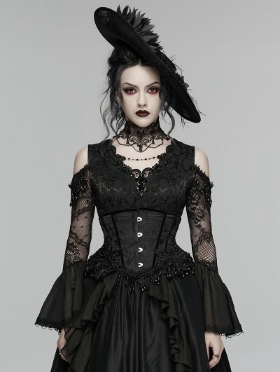 Punk Rave Black Gothic Rose Bead Tassel Corset Waistband