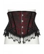 Punk Rave Black and Red Gothic Rose Bead Tassel Corset Waistband