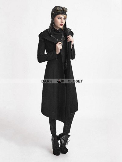 Punk Rave Black Gothic Hooded Coat for Women
