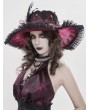 Devil Fashion Gothic Red Rose Lace Feathered Victorian Hat