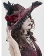 Devil Fashion Gothic Red Rose Lace Feathered Victorian Hat