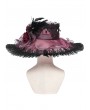 Devil Fashion Gothic Red Rose Lace Feathered Victorian Hat