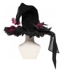 Devil Fashion Black and Red Retro Gothic Rose Pointy Witch Hat