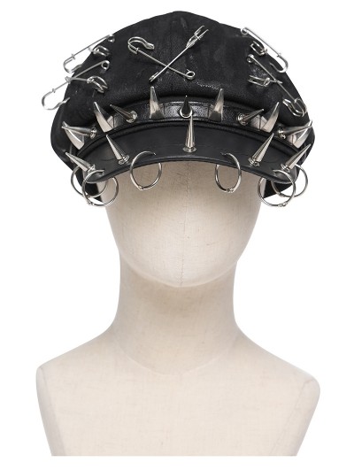 Devil Fashion Black Gothic Punk Rivet Spiked Pin Hat with Rings
