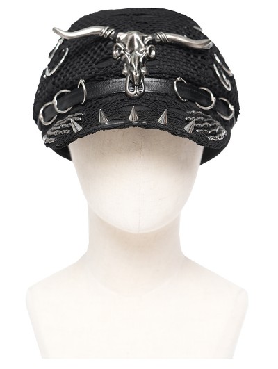 Devil Fashion Black Gothic Punk Skeleton Spike Studded Hat
