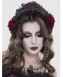 Devil Fashion Black and Red Gothic Rose Lace Bonnet Headband