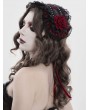Devil Fashion Black and Red Gothic Rose Lace Bonnet Headband