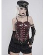 Devil Fashion Dark Red Gothic Punk Spiked Leather Corset Top for Women