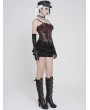 Devil Fashion Dark Red Gothic Punk Spiked Leather Corset Top for Women