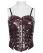 Devil Fashion Dark Red Gothic Punk Spiked Leather Corset Top for Women