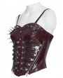 Devil Fashion Dark Red Gothic Punk Spiked Leather Corset Top for Women