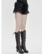 Devil Fashion Black Gothic Flower Applique Ruffle Velvet Shorts for Women