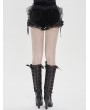 Devil Fashion Black Gothic Flower Applique Ruffle Velvet Shorts for Women