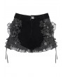 Devil Fashion Black Gothic Flower Applique Ruffle Velvet Shorts for Women