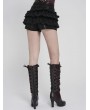 Devil Fashion Black Gothic Fur Trim Frill Hot Pants for Women