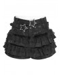 Devil Fashion Black Gothic Fur Trim Frill Hot Pants for Women