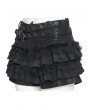 Devil Fashion Black Gothic Fur Trim Frill Hot Pants for Women