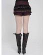 Devil Fashion Red Gothic Plaid Fur Trim Frill Hot Pants for Women