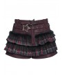 Devil Fashion Red Gothic Plaid Fur Trim Frill Hot Pants for Women