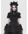 Devil Fashion Black Retro Gothic Ruffles Lace Beaded Short Sleeve Shirt for Women