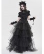 Devil Fashion Black Retro Gothic Ruffles Lace Beaded Short Sleeve Shirt for Women